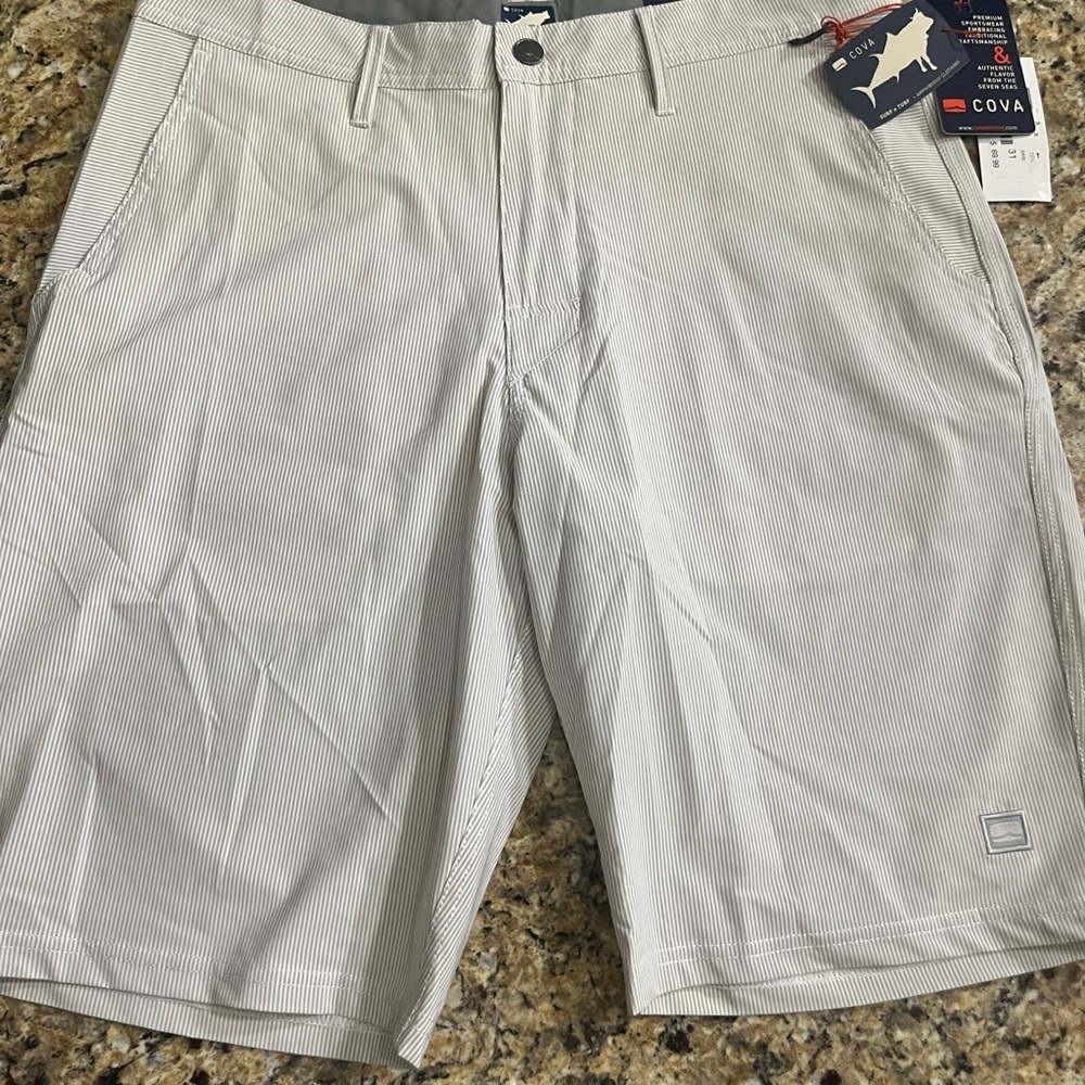 COVA Tan and White Pinstriped Shorts Size 31